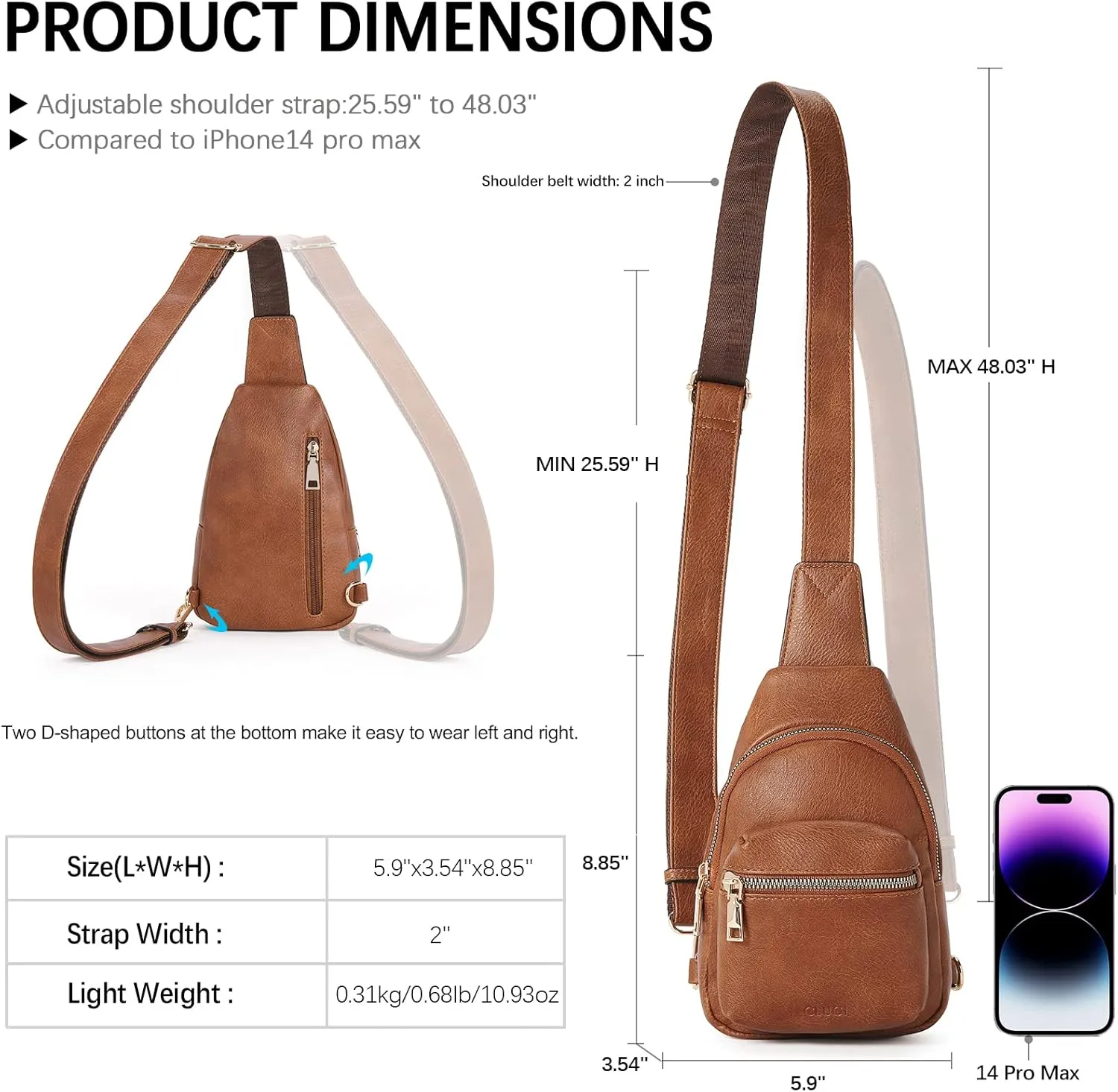 CLUCI Small Sling Bag for Women, Leather Crossbody Fanny Packs Trendy, Women's Chest Bag