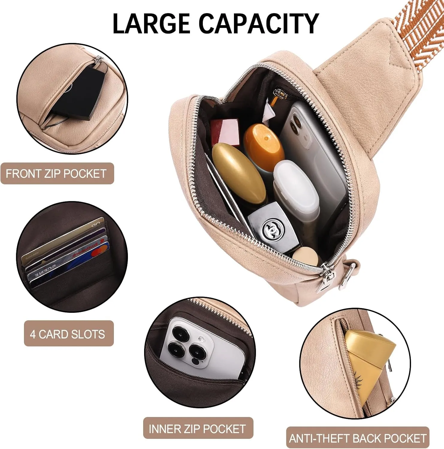 CLUCI Small Sling Bag for Women Vegan Leather Crossbody Chest Bags Trendy, Women's Fanny Pack