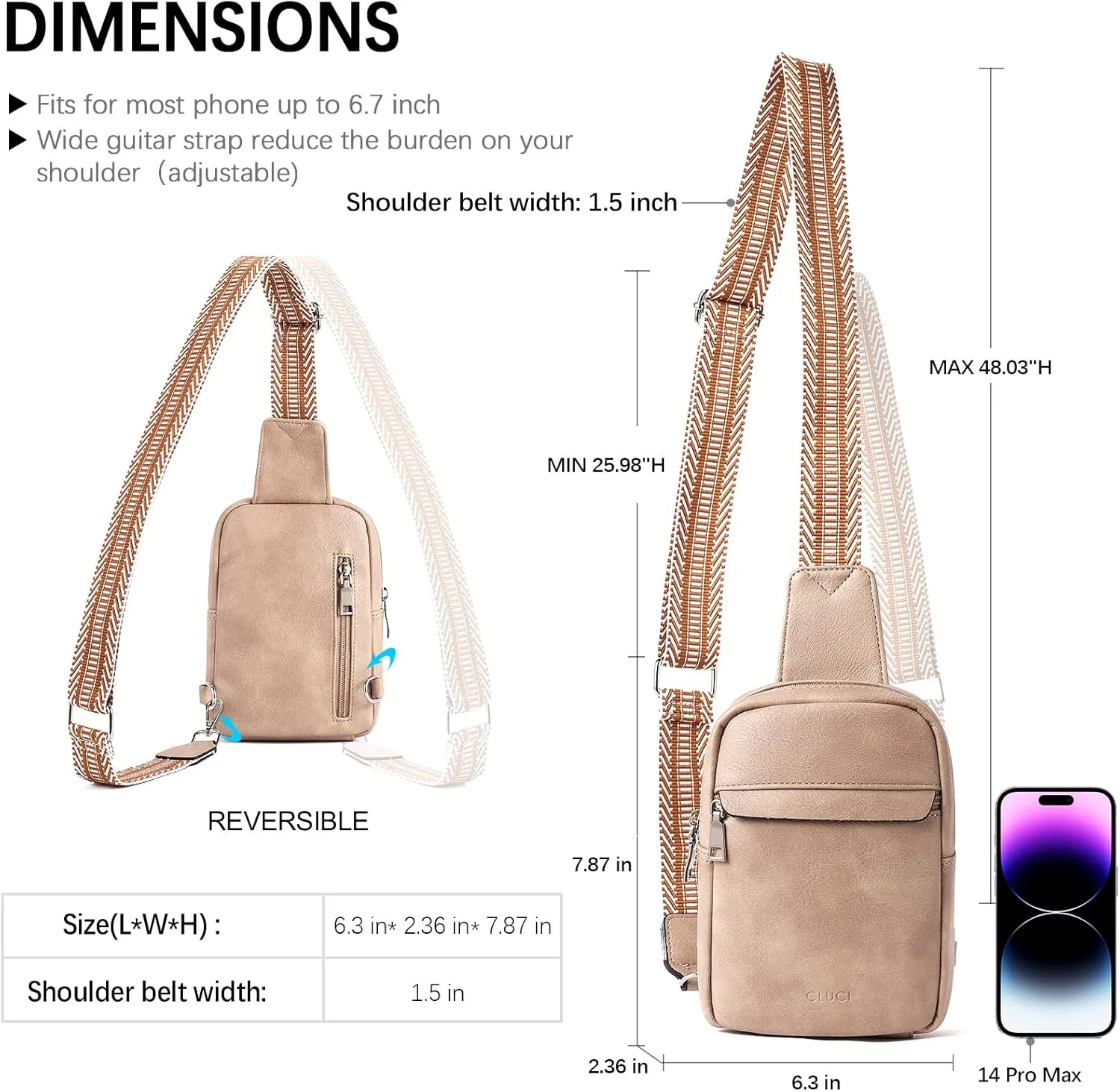 CLUCI Small Sling Bag for Women Vegan Leather Crossbody Chest Bags Trendy, Women's Fanny Pack
