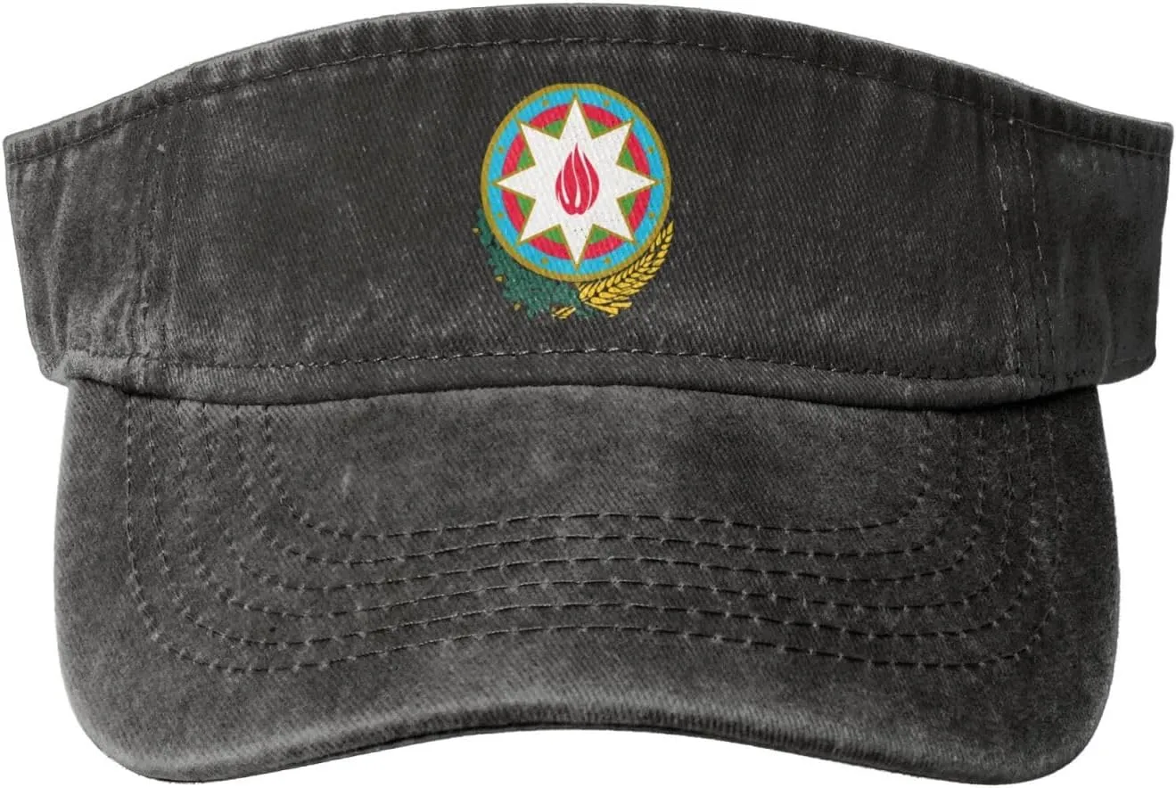 Coat of Arms Azerbaijan Washed Denim Visor Hat for Men & Women, Adjustable Sun Cap with UV Protection