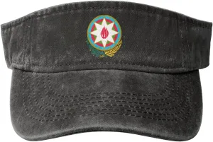 Coat of Arms Azerbaijan Washed Denim Visor Hat for Men & Women, Adjustable Sun Cap with UV Protection