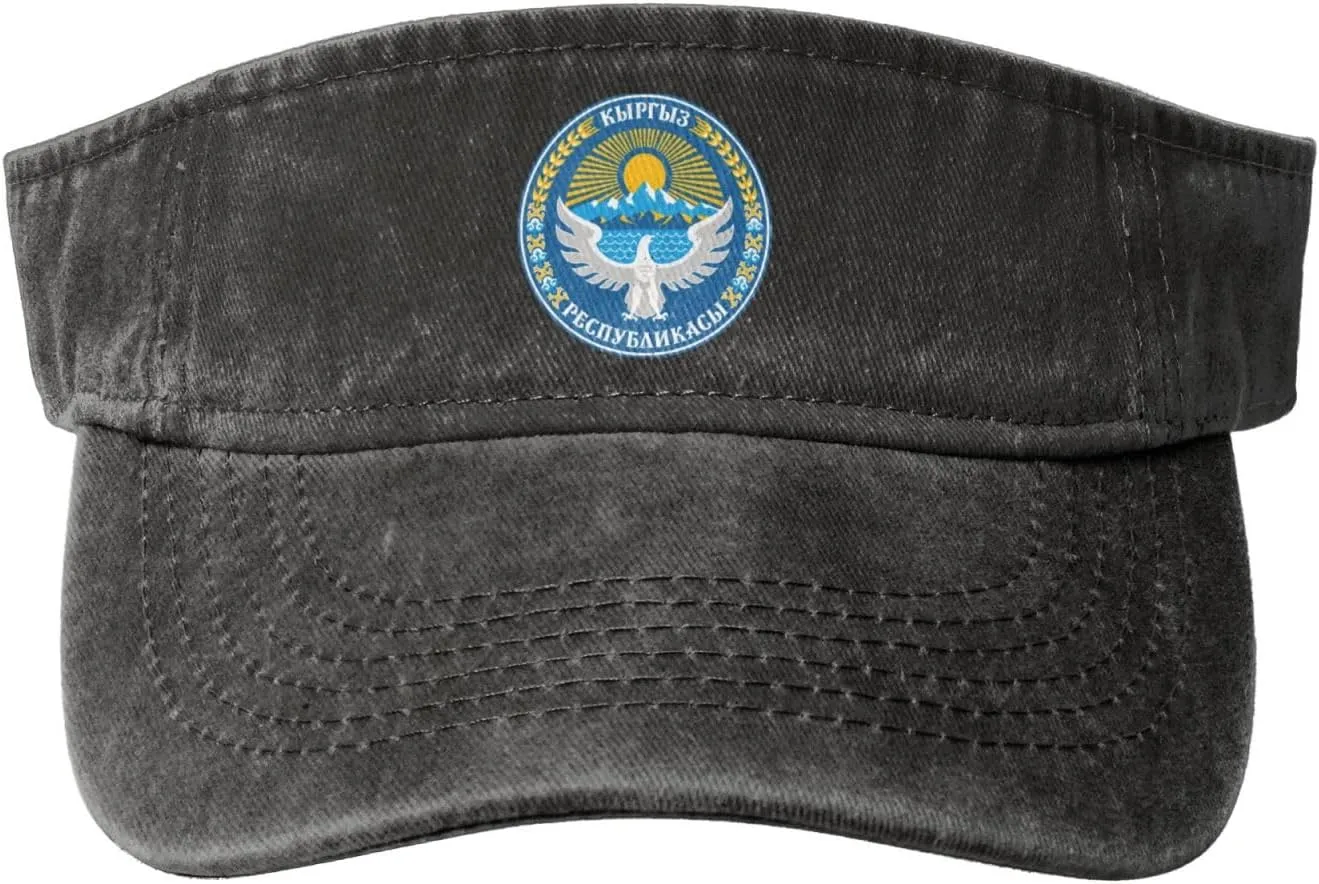 Coat of Arms Kyrgyzstan Washed Denim Visor Hat for Men & Women, Adjustable Sun Cap with UV Protection