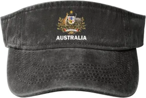 Coat of Arms of Australia Flag Washed Denim Visor Hat for Men & Women, Adjustable Sun Cap with UV Protection