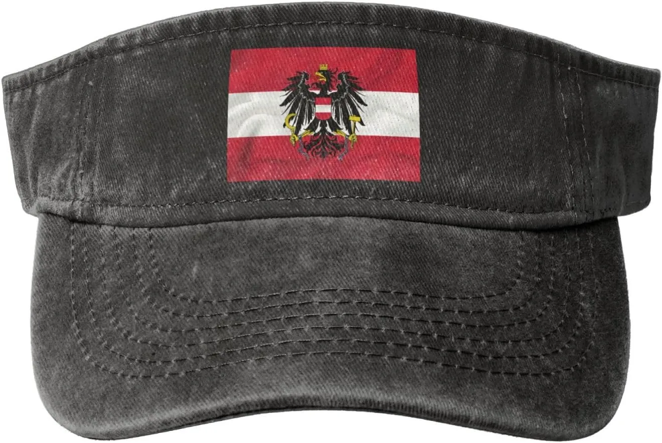 Coat of arms of Austria Washed Denim Visor Hat for Men & Women, Adjustable Sun Cap with UV Protection