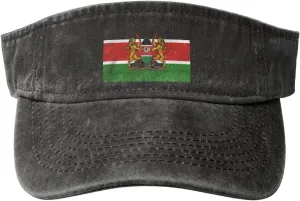 Coat of arms of Kenya Washed Denim Visor Hat for Men & Women, Adjustable Sun Cap with UV Protection