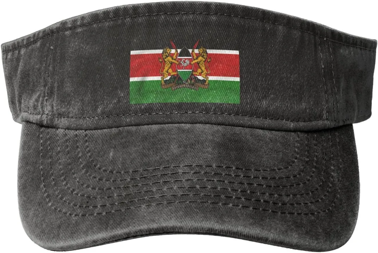 Coat of arms of Kenya Washed Denim Visor Hat for Men & Women, Adjustable Sun Cap with UV Protection