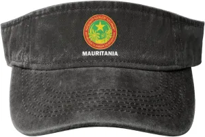 Coat of Arms of Mauritania Flag Washed Denim Visor Hat for Men & Women, Adjustable Sun Cap with UV Protection