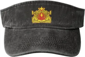 Coat of Arms of Myanmar Washed Denim Visor Hat for Men & Women, Adjustable Sun Cap with UV Protection