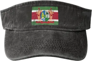 Coat of arms of Suriname Washed Denim Visor Hat for Men & Women, Adjustable Sun Cap with UV Protection