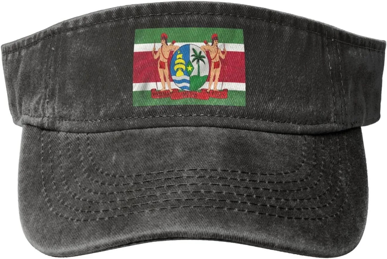 Coat of arms of Suriname Washed Denim Visor Hat for Men & Women, Adjustable Sun Cap with UV Protection