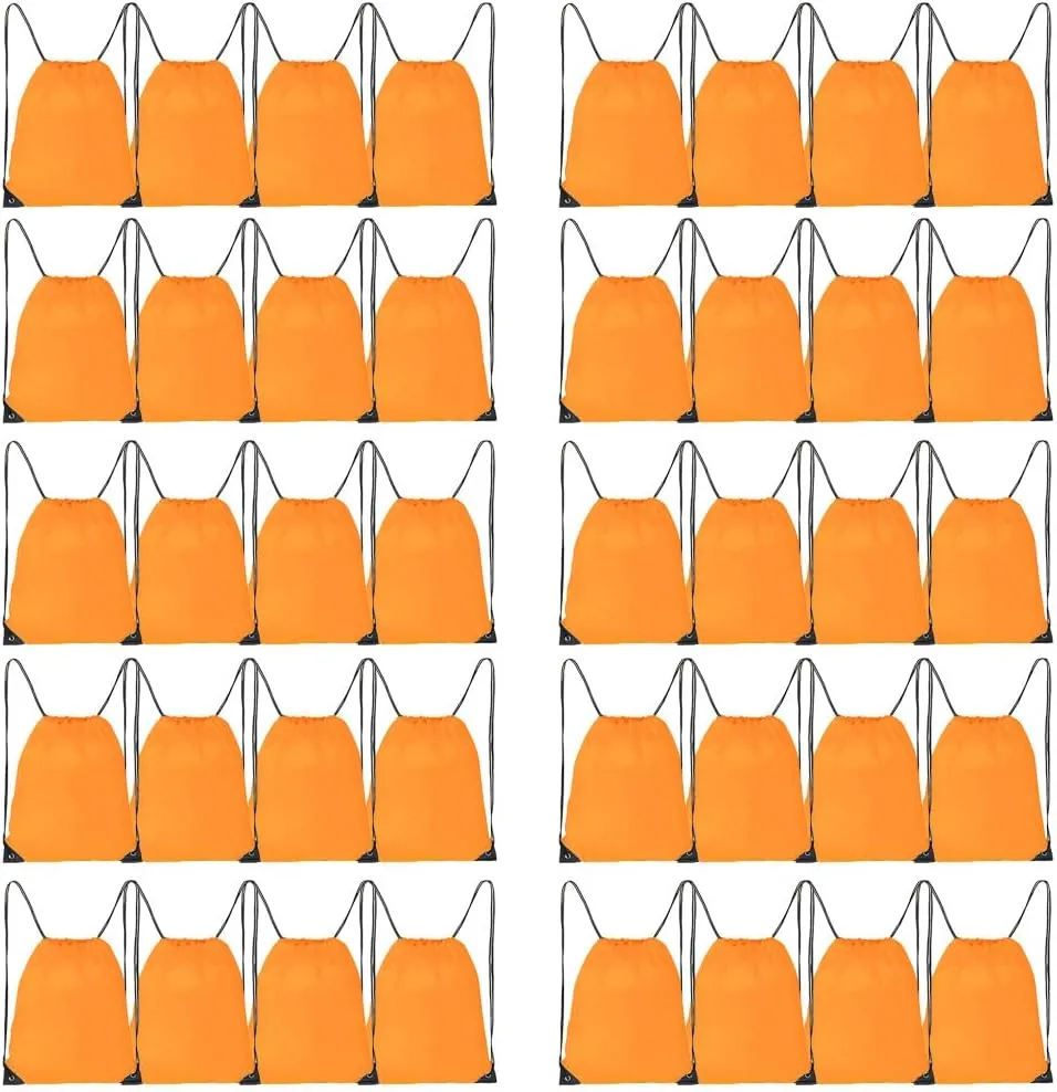 CODOBON 40 Pcs Drawstring Bags, Bulk Drawstring Backpack, Nylon Cinch Draw String Sport Bag, Orange