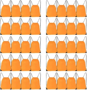CODOBON 40 Pcs Drawstring Bags, Bulk Drawstring Backpack, Nylon Cinch Draw String Sport Bag, Orange