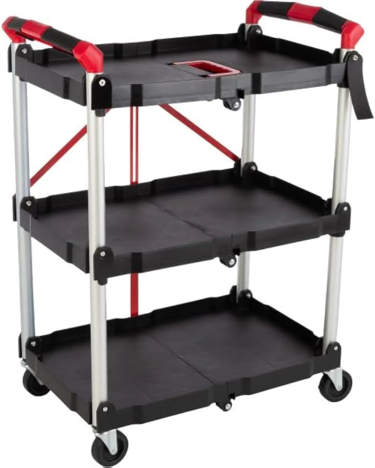 Collapsible Cart - Portable and Lightweight Folding Service Cart with 50lb Capacity Per Shelf - Multi Use Foldable Trolley with Wheels by Stalwart