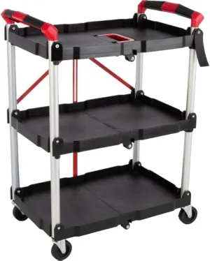Collapsible Cart - Portable and Lightweight Folding Service Cart with 50lb Capacity Per Shelf - Multi Use Foldable Trolley with Wheels by Stalwart