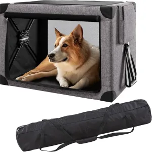 Collapsible Dog Crate - 32 Inch Portable Foldable Travel Crates for Medium Dogs with Detachable Storage Bag, Removable Pad, and Mesh Windows for Outdoor & Indoor (Grey)