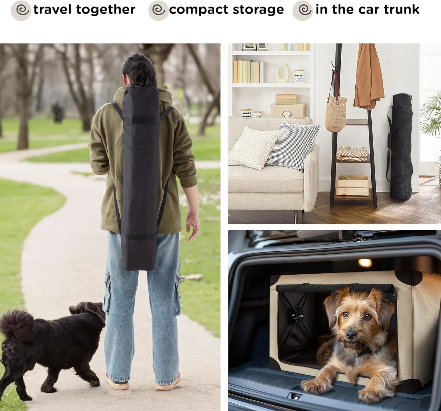 Collapsible Dog Crate - 37 Inch Portable Foldable Travel Crates for Large Dogs with Detachable Storage Bag, Removable Pad, and Mesh Windows for Outdoor & Indoor (Beige)