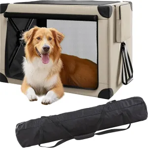 Collapsible Dog Crate - 37 Inch Portable Foldable Travel Crates for Large Dogs with Detachable Storage Bag, Removable Pad, and Mesh Windows for Outdoor & Indoor (Beige)