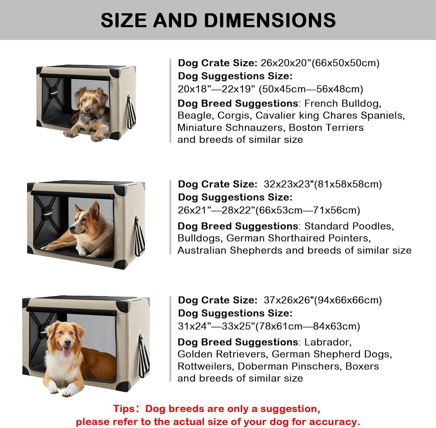 Collapsible Dog Crate - 37 Inch Portable Foldable Travel Crates for Large Dogs with Detachable Storage Bag, Removable Pad, and Mesh Windows for Outdoor & Indoor (Beige)