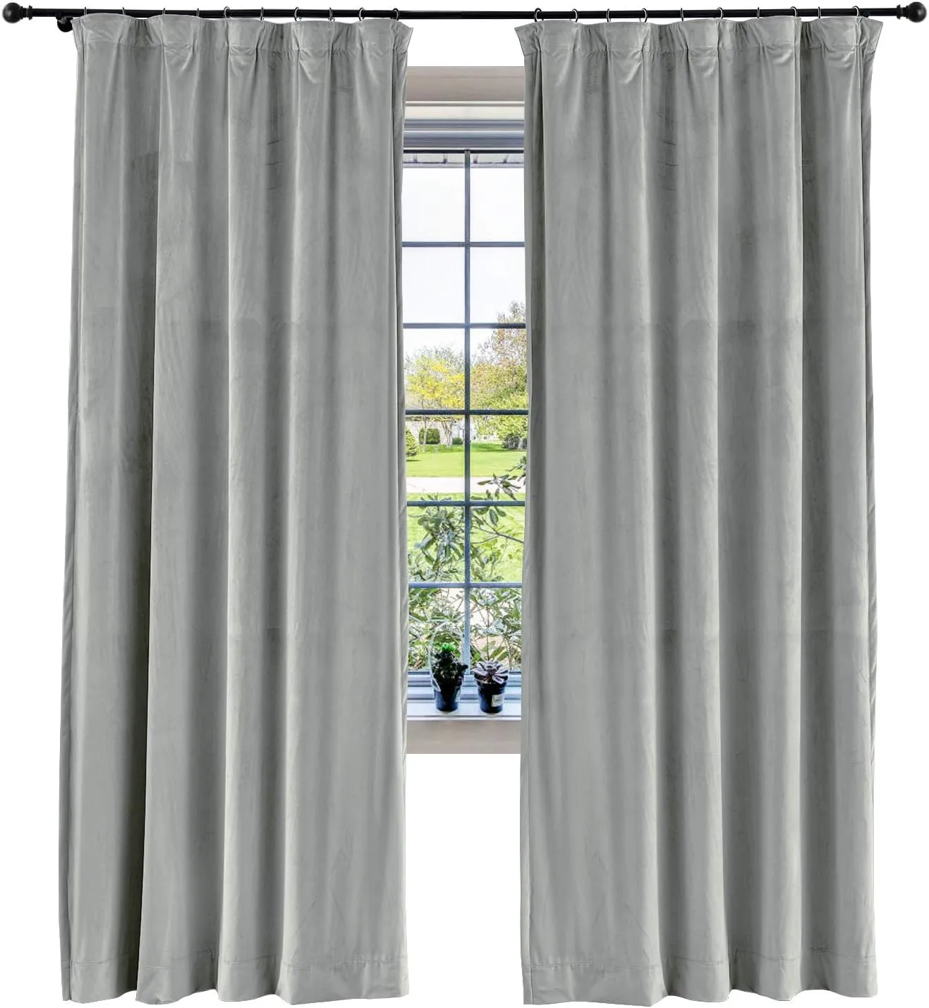cololeaf Home Theater Movie Velvet Christmas Curtain Panel Drapes,Flat Hooks for Track - Grey 100W x 96L inch (1 Panel) for Concert Stage Hall Club,Party backdrops,Wedding backdrops