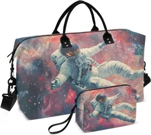 Colorful Galaxy Astronaut Float Travel Duffel Bag Gym Bag Sports Tote Bag with Multiple Interior Pockets Shoulder Weekender Bag for Women Men with Toiletry Bag 20.5”x 7.9”x 13.8”