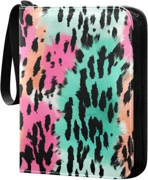 Colorful Leopard Print1 Card Binder with 50 Removable Page Sleeves PU Leather Collectible Trading Card Albums Book with Zipper for Games Card,Baseball Cards