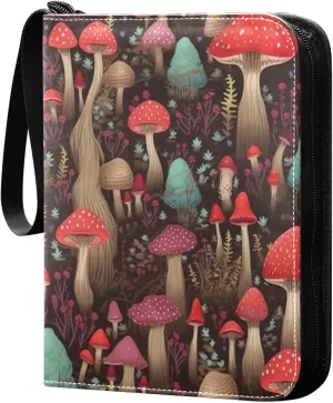 Colorful Mushrooms Card Binder with 50 Removable Page Sleeves PU Leather Collectible Trading Card Albums Book with Zipper for Games Card,Baseball Cards