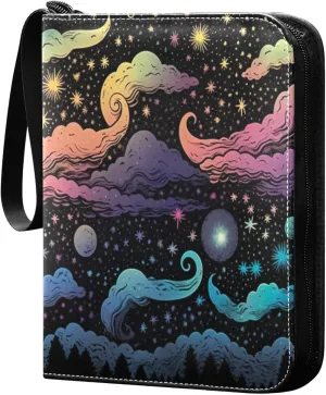 Colorful Sky Moon Card Binder with 50 Removable Page Sleeves PU Leather Collectible Trading Card Albums Book with Zipper for Games Card,Baseball Cards
