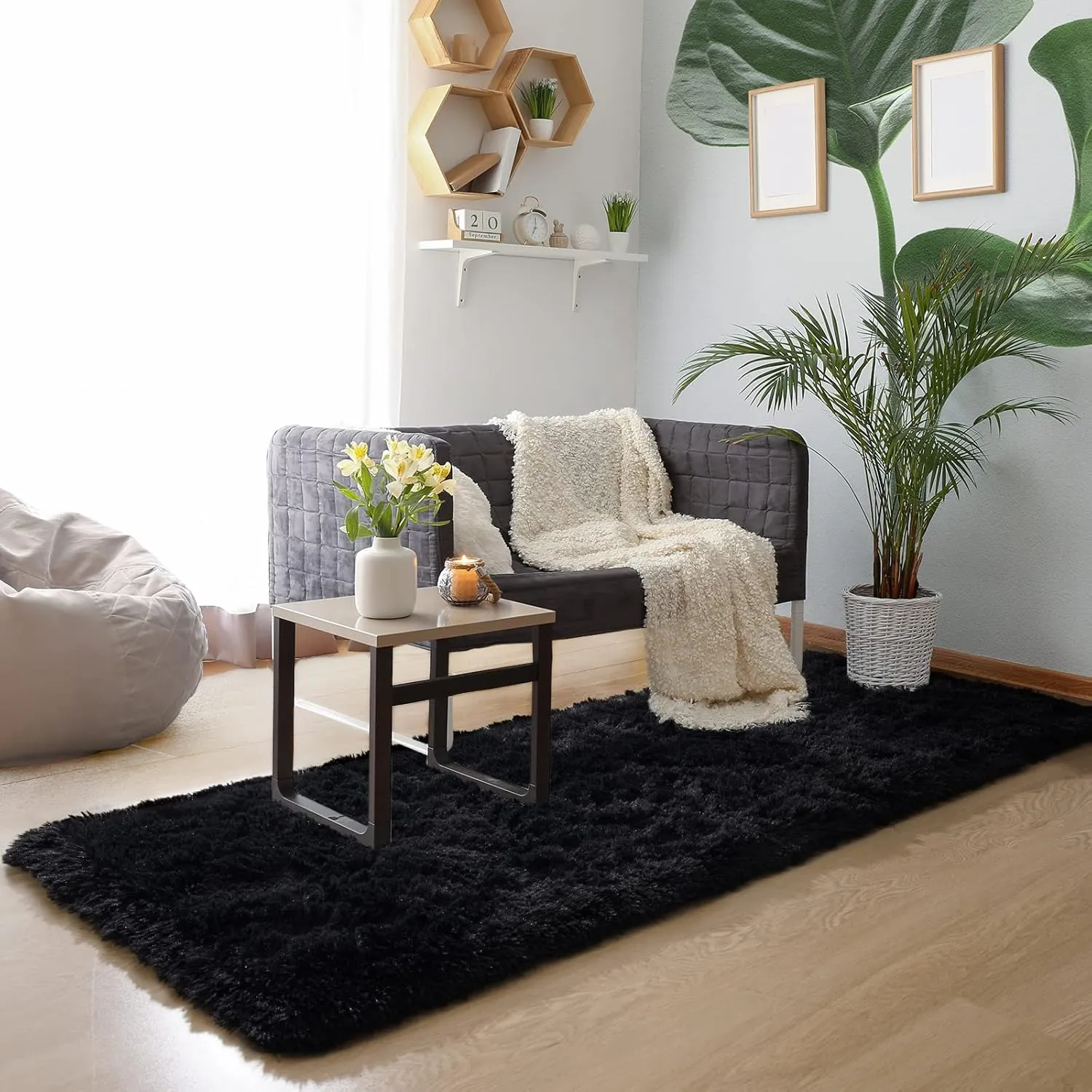 Comeet Runner Rugs for Bedroom, Anti-Skid Plush Fluffy Rugs, Indoor Floor Living Room Carpet for Kids Girls Boys Teen Nursery Home Decor Aesthetic, Nursery, 2 x 6 Feet Black