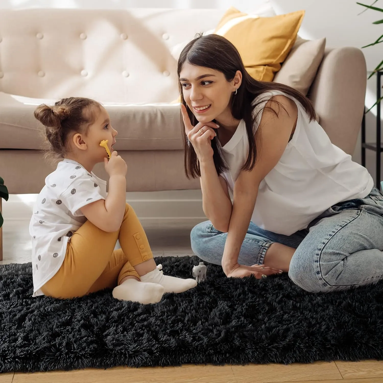 Comeet Runner Rugs for Bedroom, Anti-Skid Plush Fluffy Rugs, Indoor Floor Living Room Carpet for Kids Girls Boys Teen Nursery Home Decor Aesthetic, Nursery, 2 x 6 Feet Black