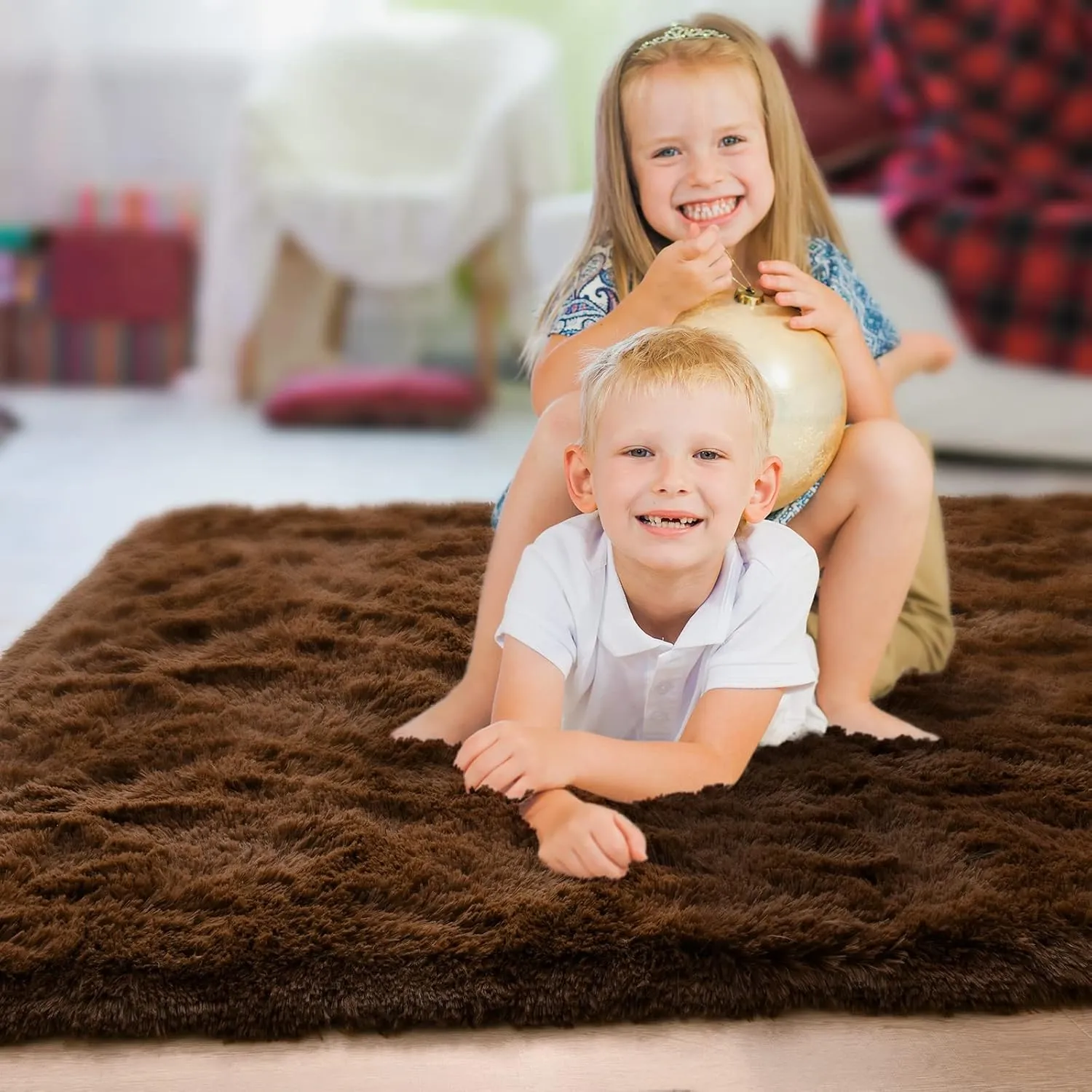 Comeet Soft Area Rugs for Bedroom Living Room Fluffy Carpets, 6 x 9 Feet, Shag Furry Area Rug for Children Kids Girls Baby Room, Non-Slip Indoor Carpet for Nursery Dorm Home Decor, Brown