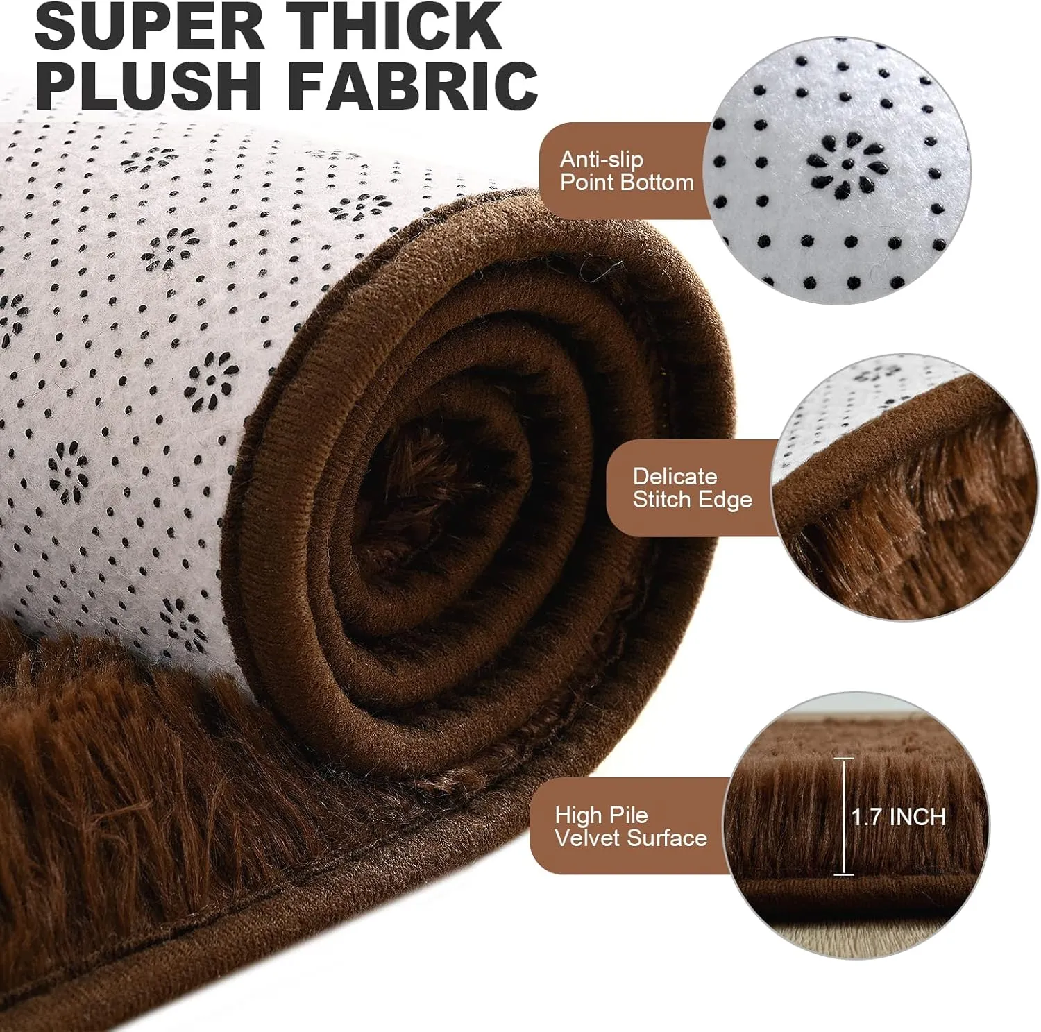 Comeet Soft Area Rugs for Bedroom Living Room Fluffy Carpets, 6 x 9 Feet, Shag Furry Area Rug for Children Kids Girls Baby Room, Non-Slip Indoor Carpet for Nursery Dorm Home Decor, Brown