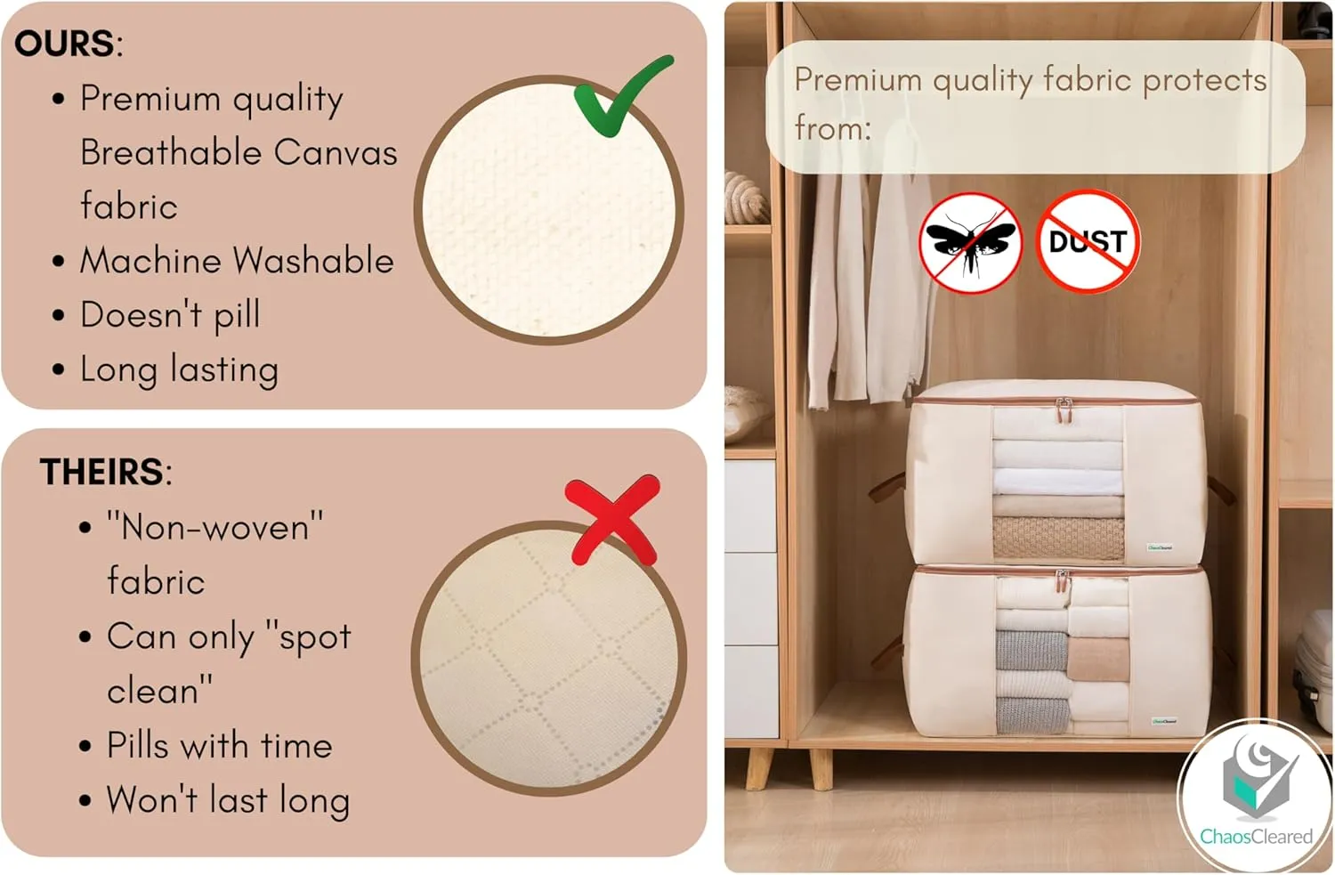 Comforter Storage Bag - 2 Pack Canvas Organizer bags for King/Queen Comforters, Pillows, Blankets, Bedding/Quilt, Blanket, Duvet, Mothproof Space Saver; XL Large Folding Organizers, 24"x14"x14"