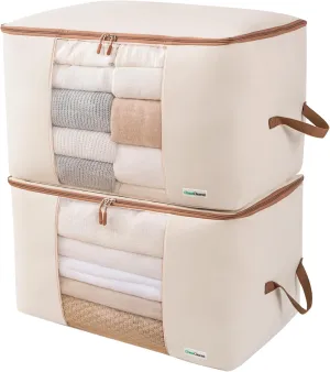 Comforter Storage Bag - 2 Pack Canvas Organizer bags for King/Queen Comforters, Pillows, Blankets, Bedding/Quilt, Blanket, Duvet, Mothproof Space Saver; XL Large Folding Organizers, 24"x14"x14"
