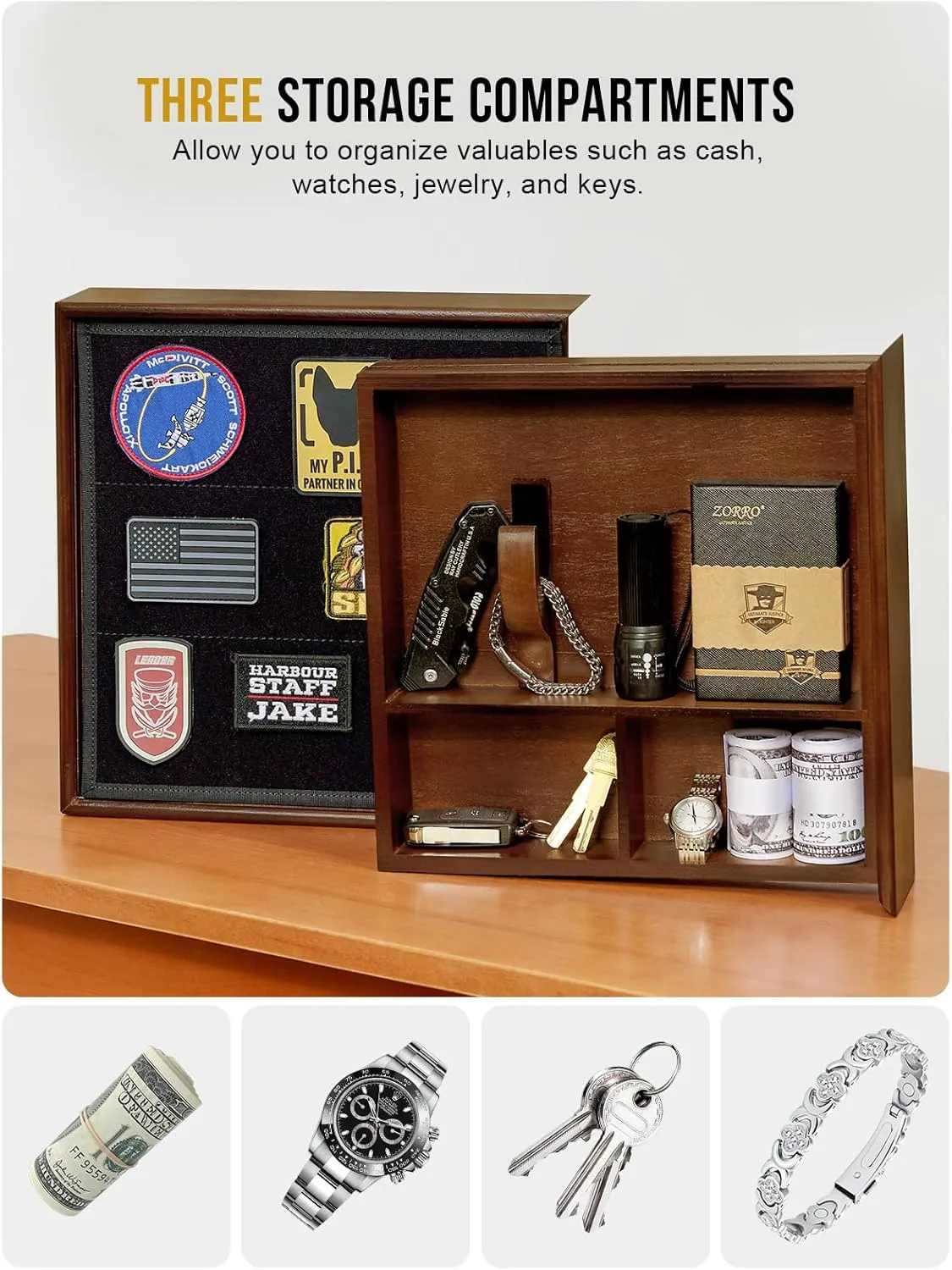 Concealment Furniture, Concealment Shelf Wall Mounted Hidden Storage Box Compartment Furniture Hidden Shelf Wooden Picture Photo Frame with Patches Display Panel(Black Ebony)