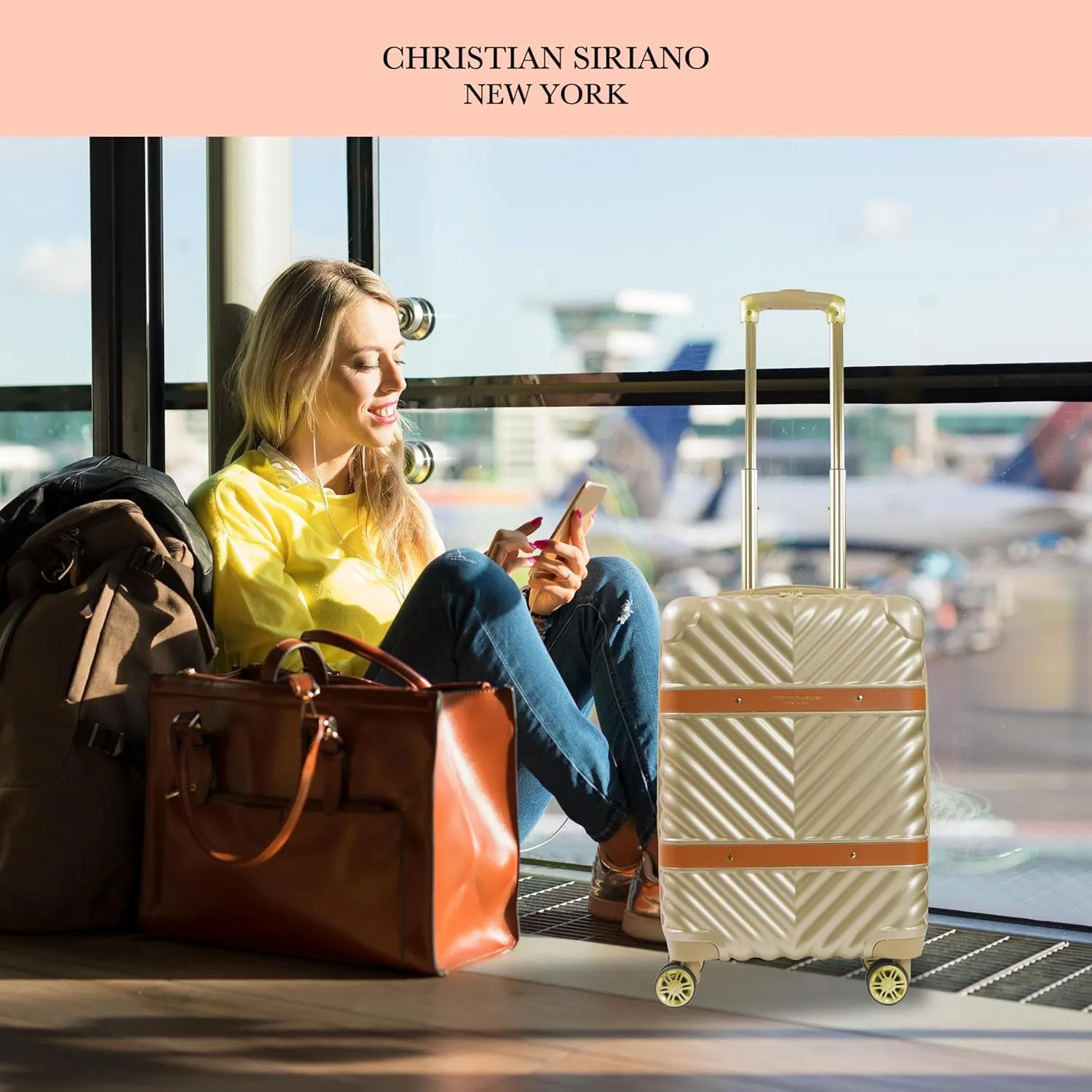 Concept One Christian Siriano New York 22 Inch Carry On Luggage, Stella Hardshell Rolling Suitcase with Spinner Wheels, Taupe