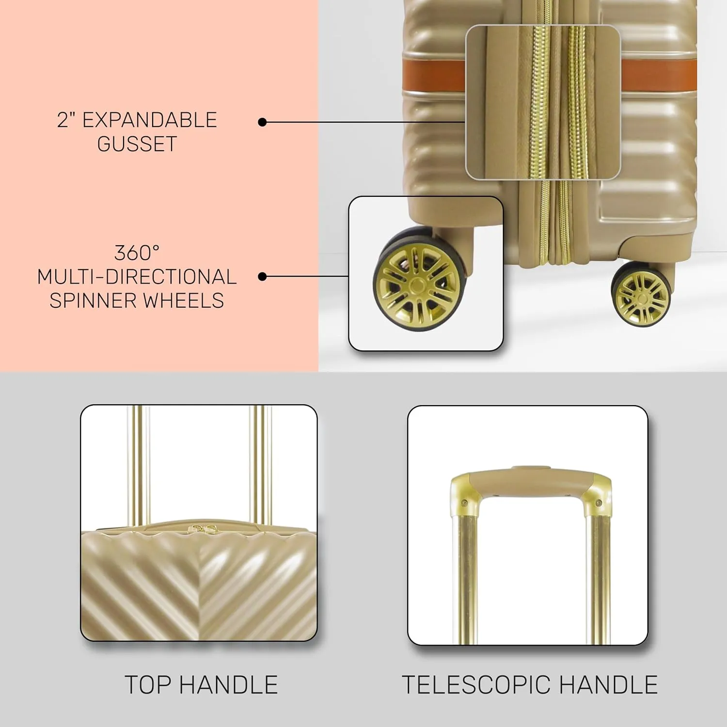 Concept One Christian Siriano New York 22 Inch Carry On Luggage, Stella Hardshell Rolling Suitcase with Spinner Wheels, Taupe