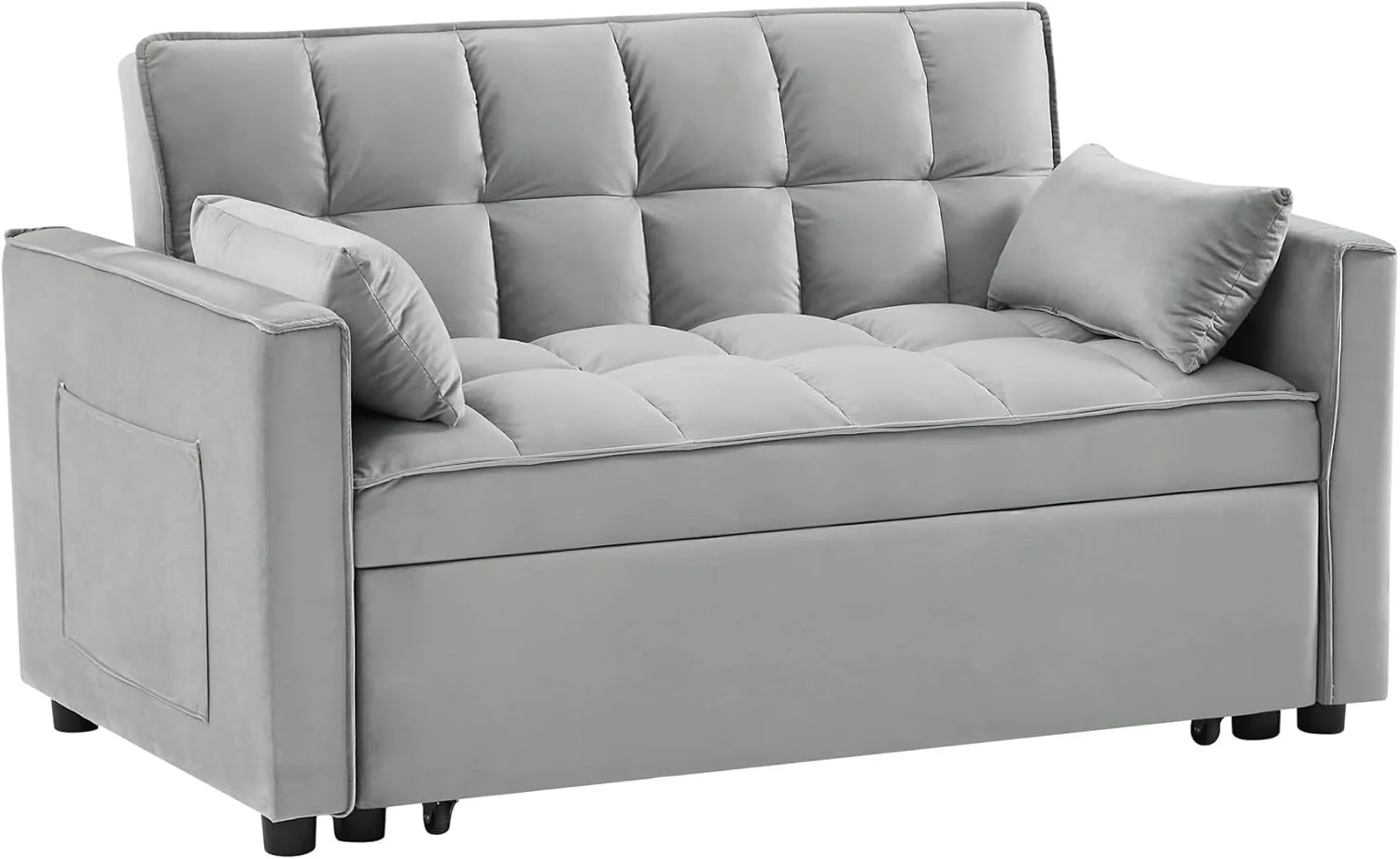 Convertible Modern Velvet Loveseat Sofa Couch Pull Out Sofa Bed 3 in 1 Convertible Sleeper Sofa Bed for Home Office Gray