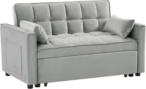 Convertible Modern Velvet Loveseat Sofa Couch Pull Out Sofa Bed 3 in 1 Convertible Sleeper Sofa Bed for Home Office Gray