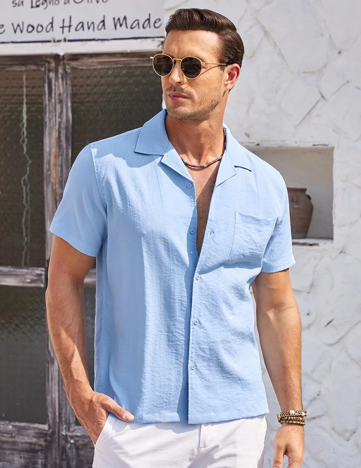 COOFANDY Men's Casual Button Down Shirts Short Sleeve Summer Cuban Vacation Beach Shirts