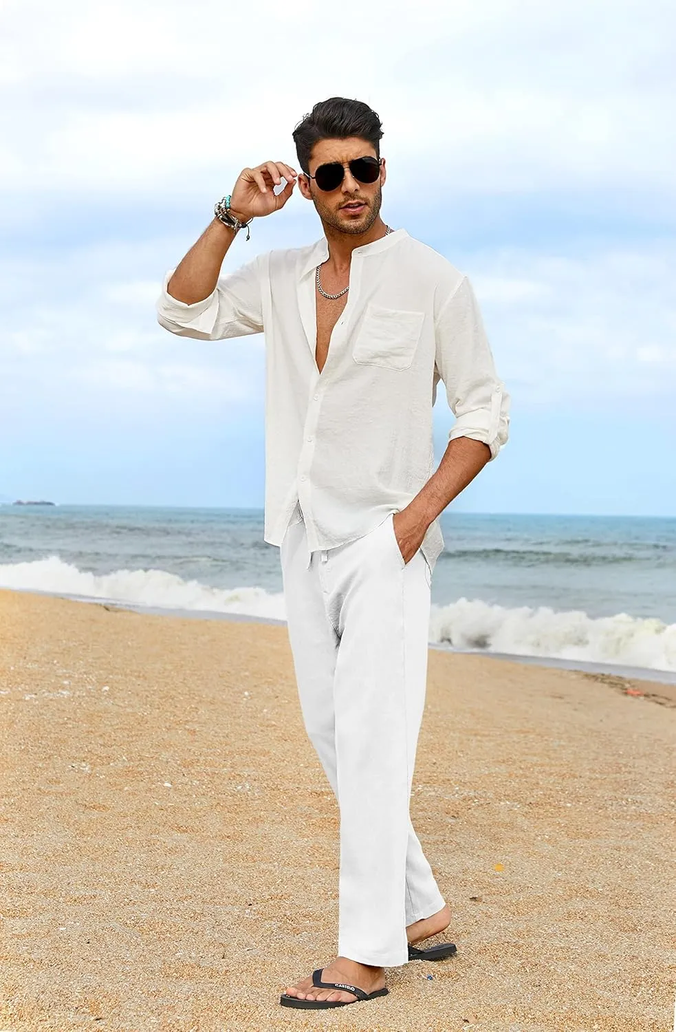 COOFANDY Men's Casual Linen Pants Elastic Waist Drawstring Yoga Beach Pants Lightweight Loose Fit Trousers with Pockets