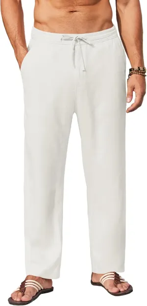 COOFANDY Men's Casual Linen Pants Elastic Waist Drawstring Yoga Beach Pants Lightweight Loose Fit Trousers with Pockets