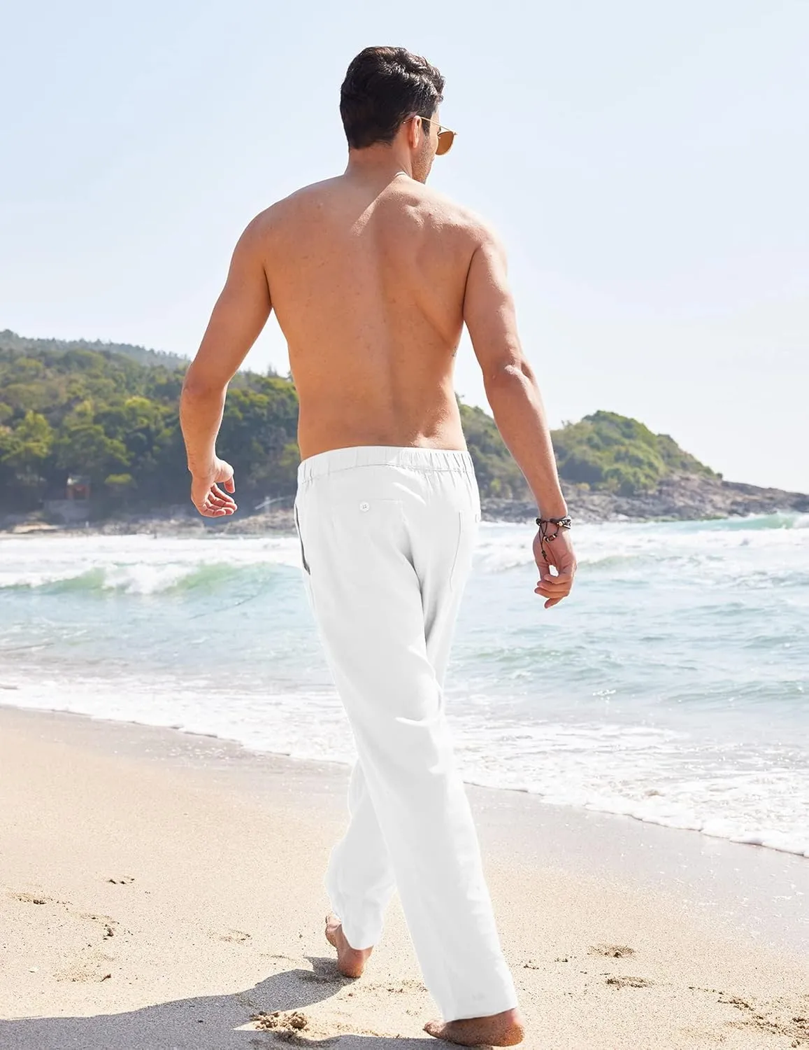 COOFANDY Men's Casual Linen Pants Elastic Waist Drawstring Yoga Beach Pants Lightweight Loose Fit Trousers with Pockets