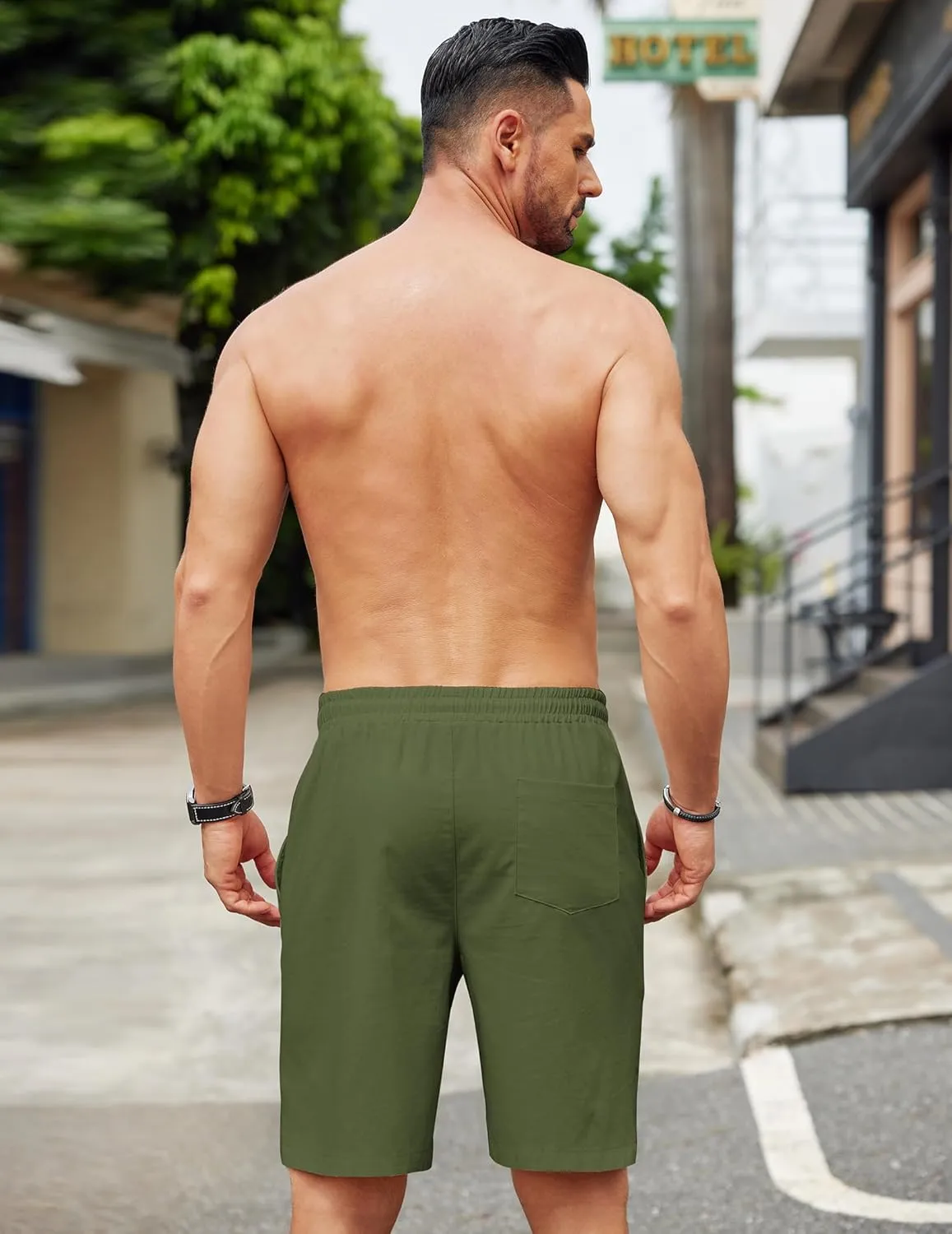 COOFANDY Mens Casual Linen Shorts Elastic Waist Drawstring Loose Fit Summer Beach Vacation Shorts with Pockets