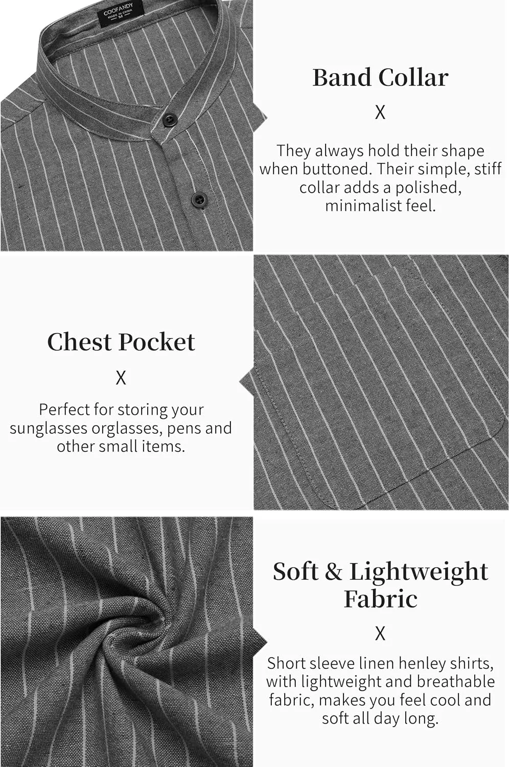 COOFANDY Men's Cotton Linen Henley Shirt Short Sleeve Hippie Casual Beach T-Shirts with Pocket