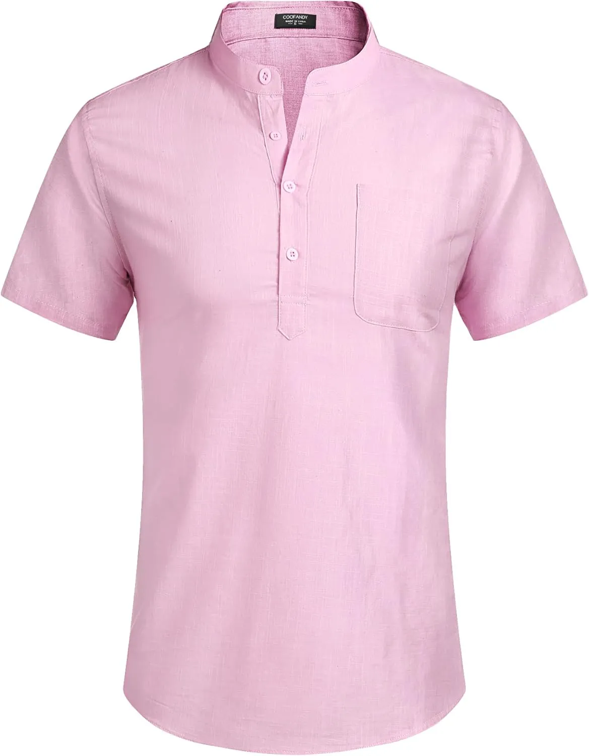 COOFANDY Men's Cotton Linen Henley Shirt Short Sleeve Hippie Casual Beach T-Shirts with Pocket