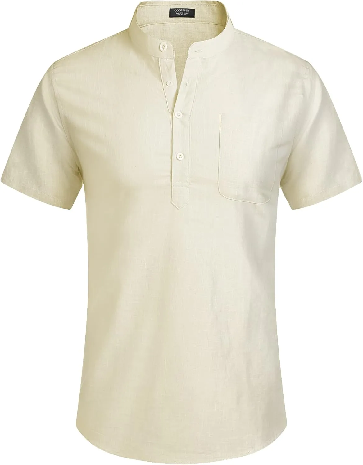 COOFANDY Men's Cotton Linen Henley Shirt Short Sleeve Hippie Casual Beach T-Shirts with Pocket