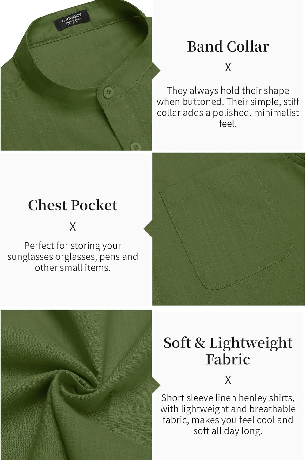 COOFANDY Men's Cotton Linen Henley Shirt Short Sleeve Hippie Casual Beach T-Shirts with Pocket