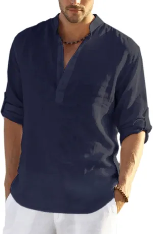 COOFANDY Men's Cotton Linen Henley T-Shirts Long Sleeve Hippie Casual Beach T-Shirts