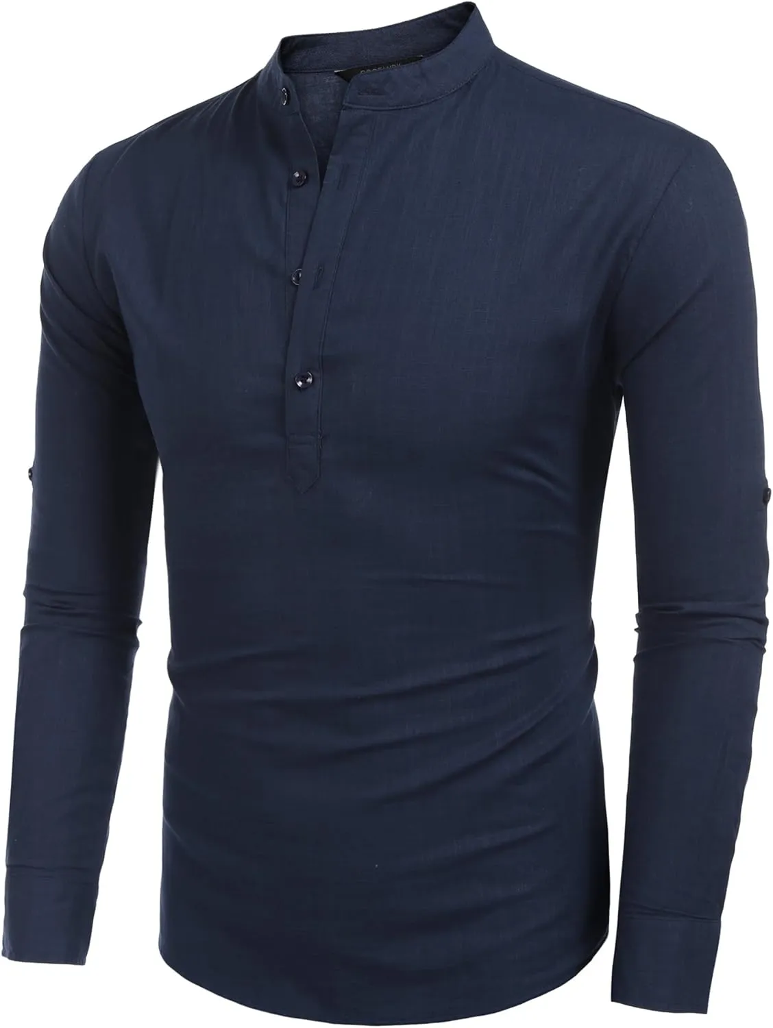 COOFANDY Men's Cotton Linen Henley T-Shirts Long Sleeve Hippie Casual Beach T-Shirts