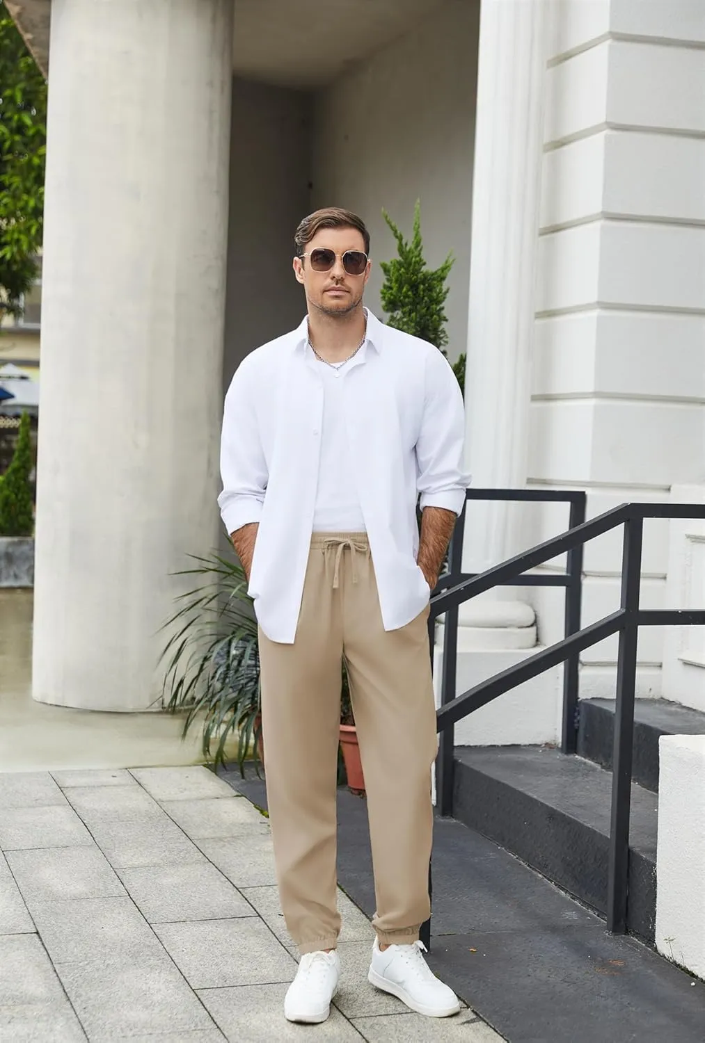 COOFANDY Men's Linen Casual Pants Lightweight Jogger Pants Elastic Waist Drawstring Yoga Beach Pants with Pockets